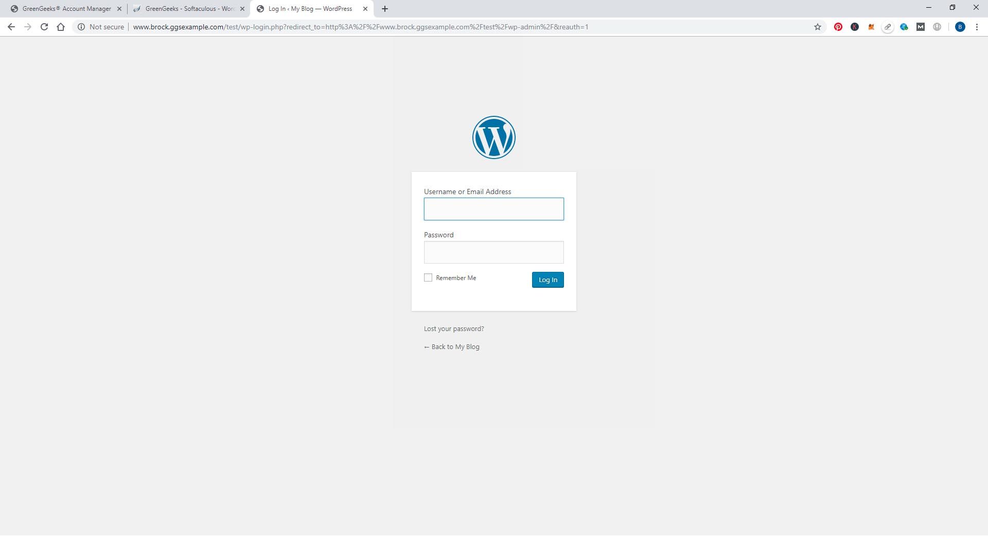 WordPress login screen