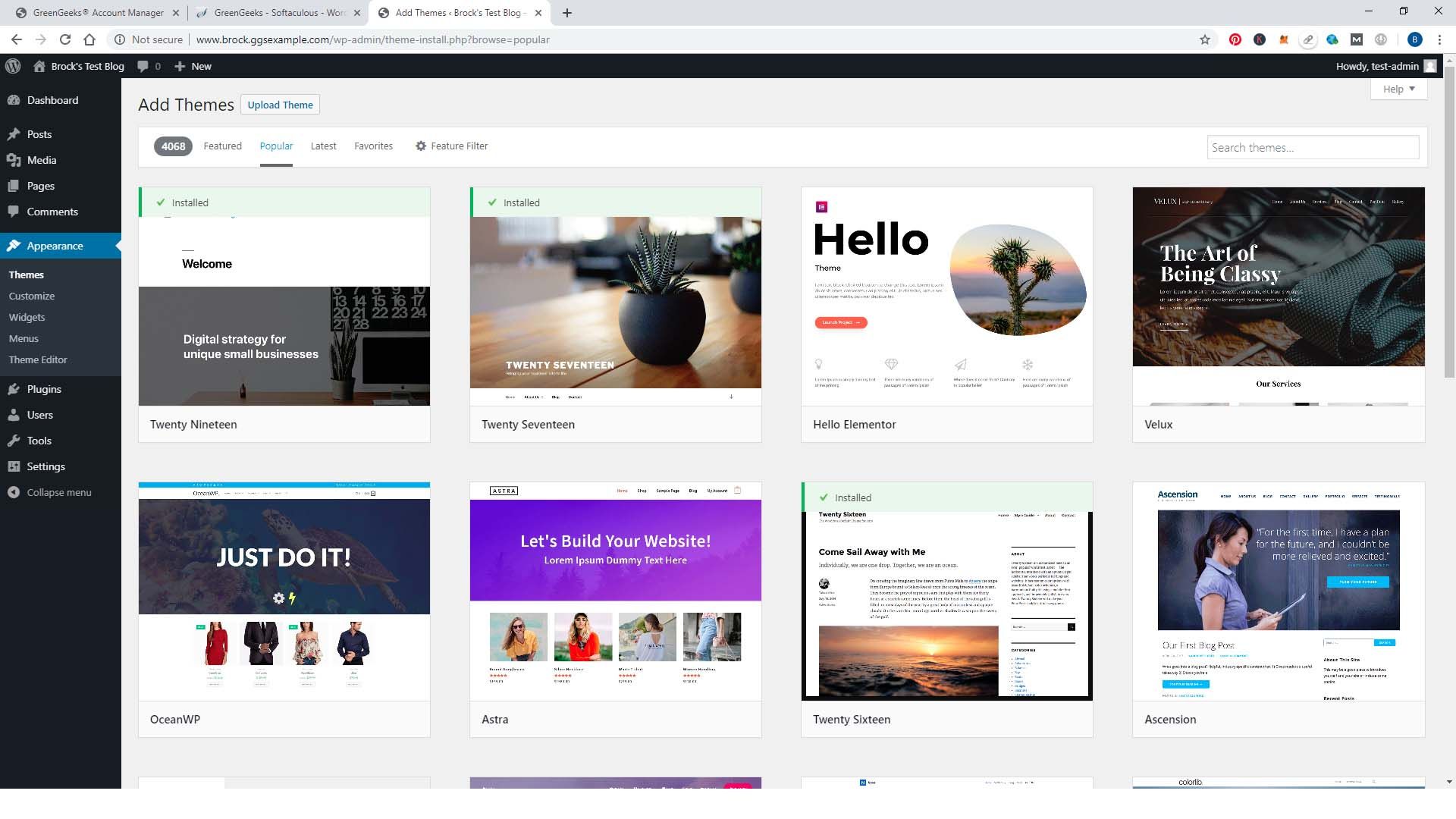 WordPress themes selection
