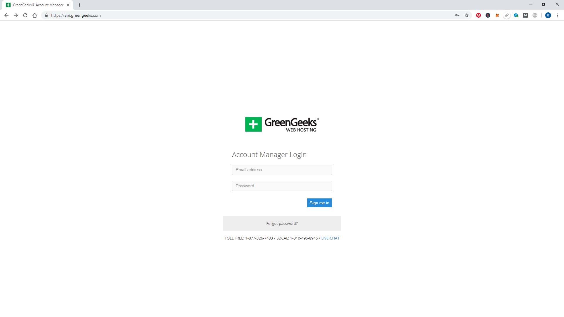 GreenGeeks Account Manager login