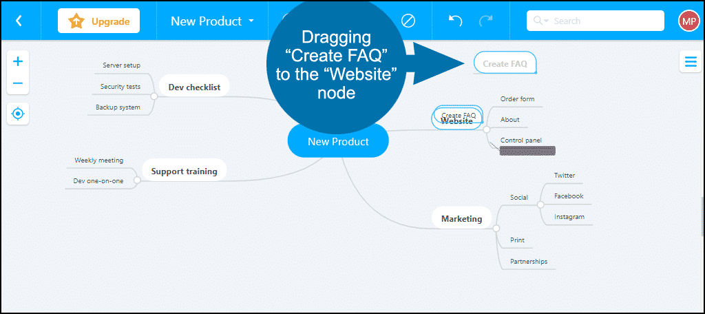 mind mapping application demo, move FAQ