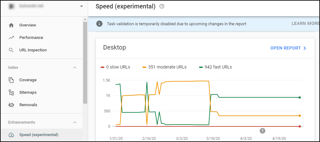 search console speed graphs
