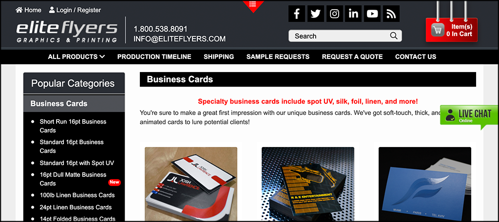 Elite Flyers online business card printing services