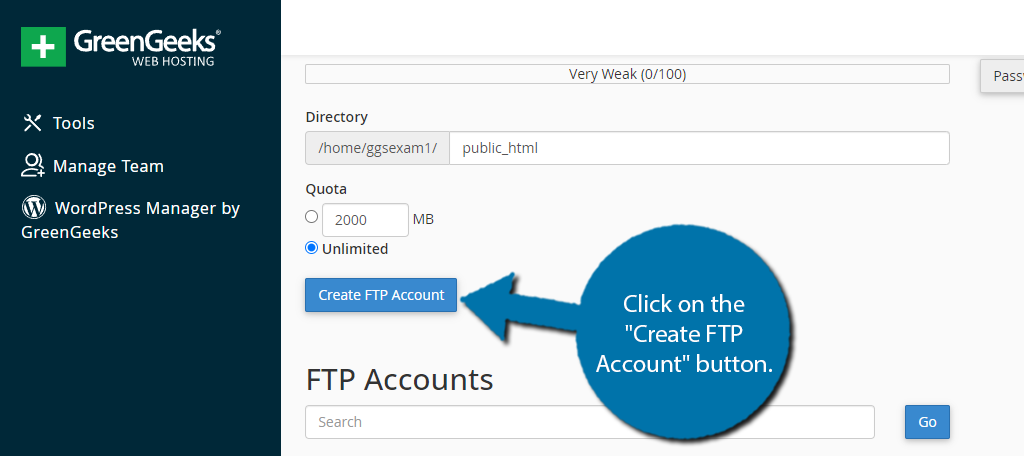 Create FTP Account