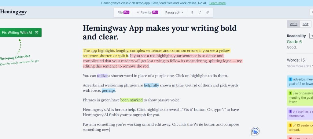 Hemingway proofreading tool