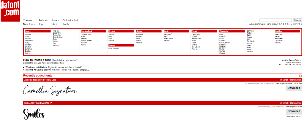 DaFont free fonts WordPress
