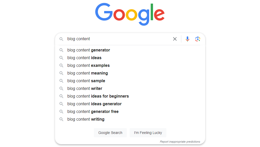 Google Autocomplete Search blog content ideas