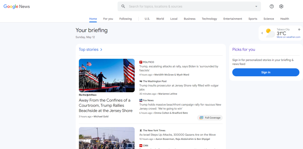 Google News Search blog content ideas