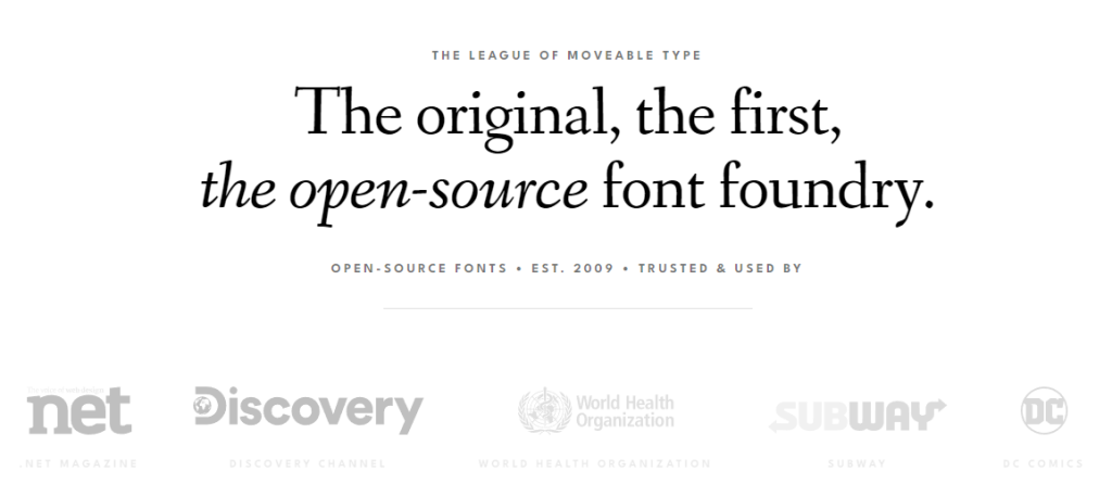 The League of Moveable Type free fonts WordPress