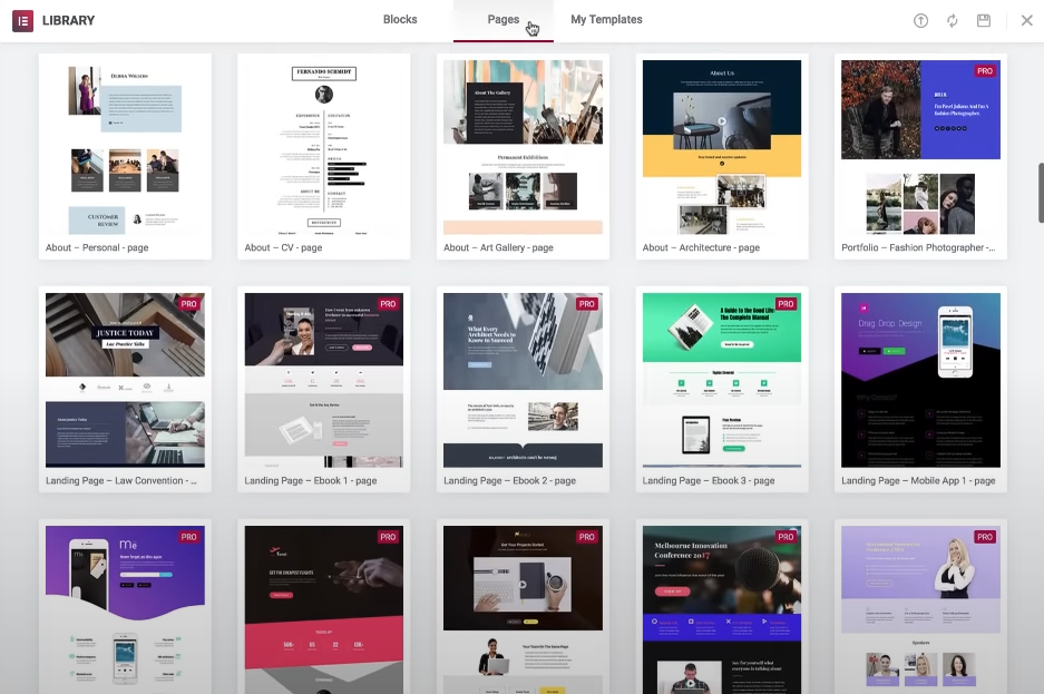 Elementor pro template library