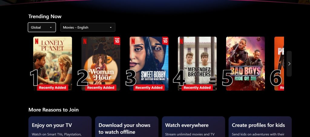 Netflix has an interactive website design.