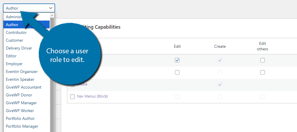 Choose User Roles to edit in WordPress
