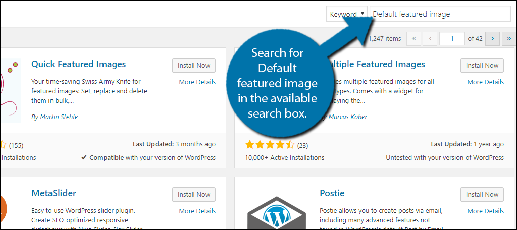 Search for Default featured image in the available search box.