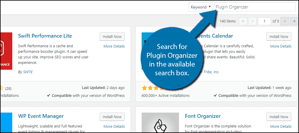 Search for Plugin Organizer in the available search box.