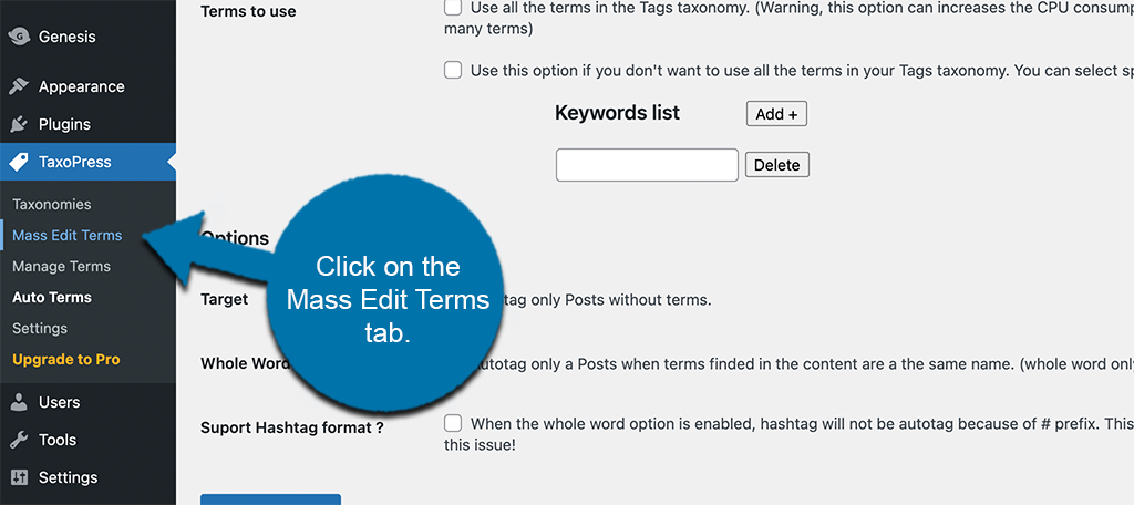 Click mass edit terms