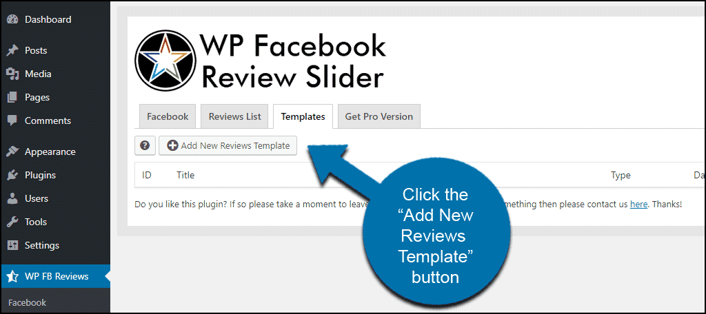 WordPress Facebook reviews how to add a template