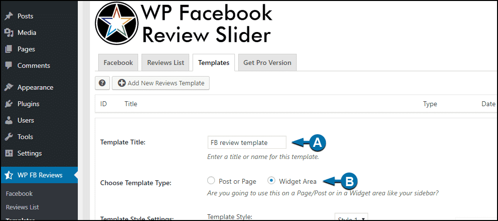 WordPress Facebook reviews template configuration