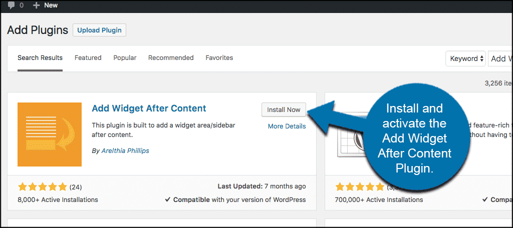 Install and activate the add widget after content plugin