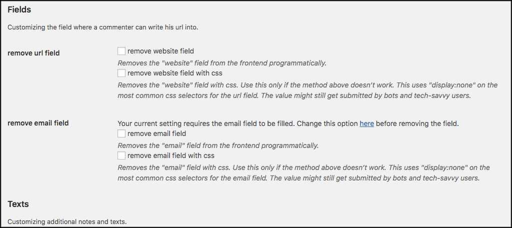 Customize comment and email fields here