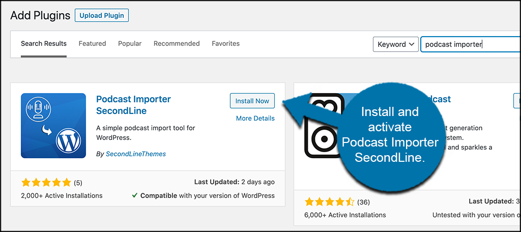 Install and activate import podcast plugin
