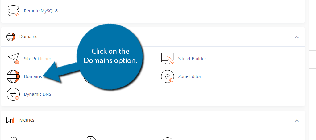 Click on Domains to create a subdomain in cPanel