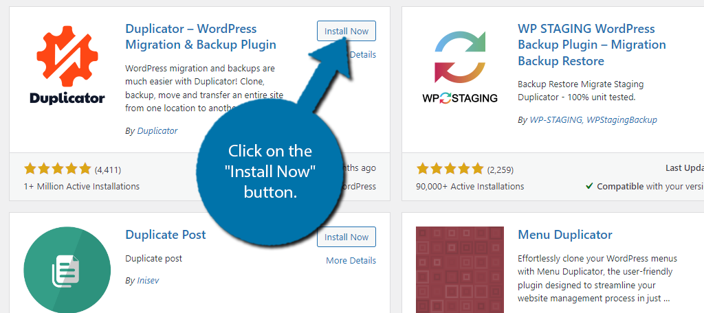 Install Now Duplicator to backup WordPress