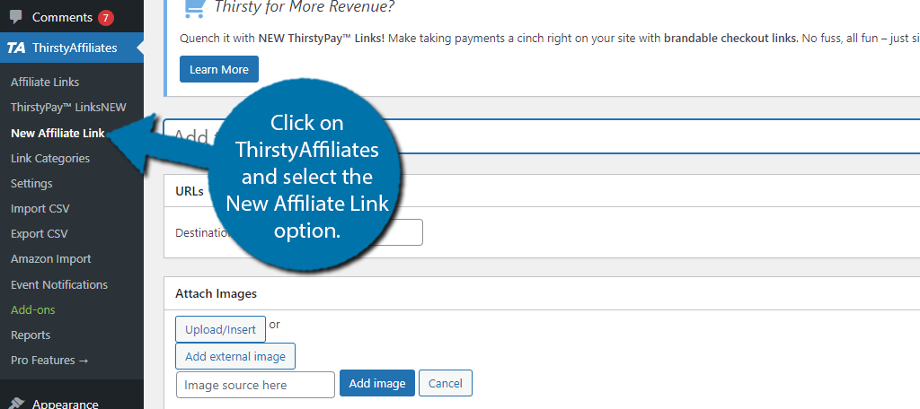 Add a New affiliate link to shorten it in WordPress