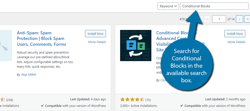 Search for Conditional Block in WordPress