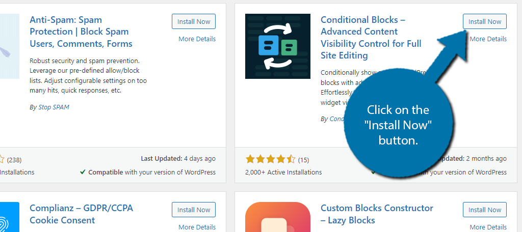 Install Conditional Blocks in WordPress