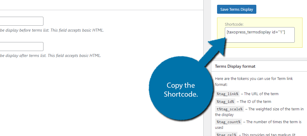 Copy the shortcode to display popular tags in WordPress