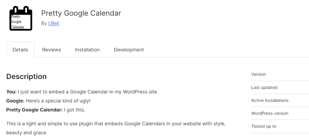 Pretty Google Calendar for WordPress