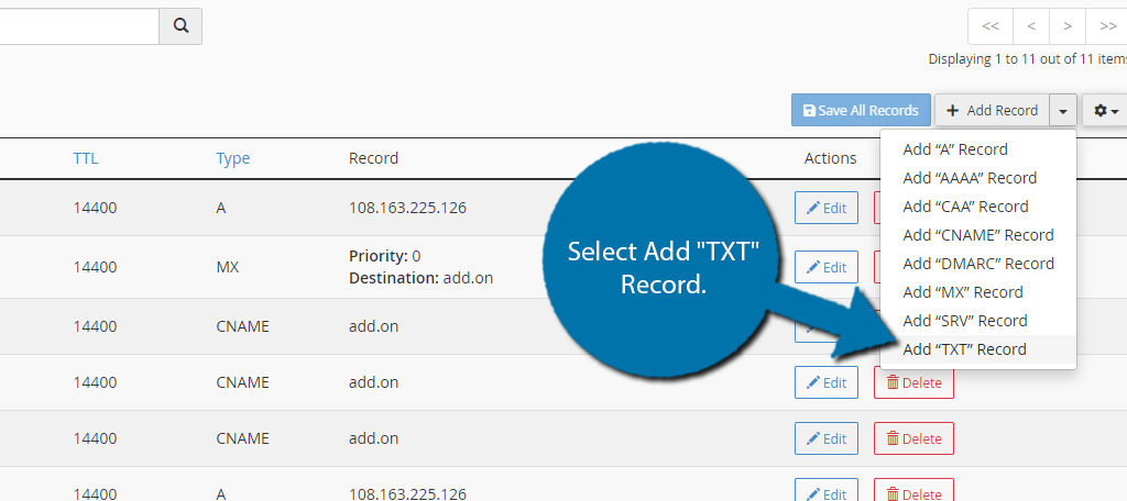 Add TXT Record