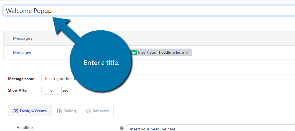 Enter title for welcome popup in WordPress